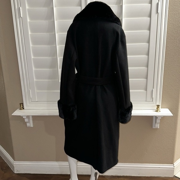 River Island Black Villanelle Coat Long w/ Faux Fur & Detachable Collar - Picture 6 of 13